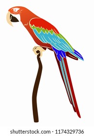 isolated illustration of a parrot,  colored drawing, white background