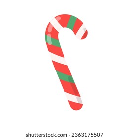 Isolated illustration pepermint cane red white green stripe candy for holiday season christmas graphic element