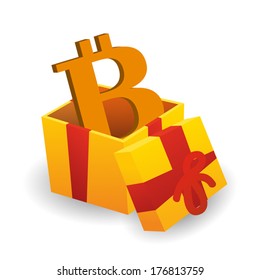 Isolated illustration of a present with a bitcoin