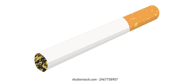 Isolated illustration of putout tobacco cigarette with ashes for graphic template of no smoking