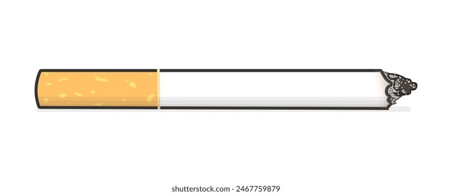 Isolated illustration of putout tobacco cigarette with ashes for graphic template of no smoking