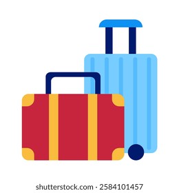 Isolated illustration a red and blue suitcase that has a handle