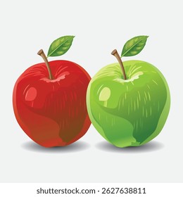 isolated illustration of a Red and Green apple EPS Vector