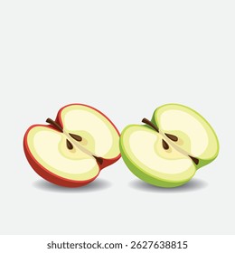 isolated illustration of Red and Green apple slices EPS Vector