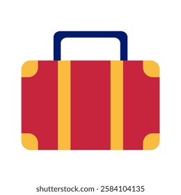 Isolated illustration a red and yellow suitcase that has a handle