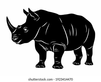 isolated illustration of rhino . black and white vector drawing, white background 