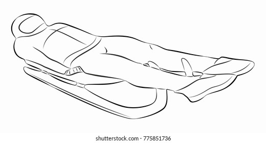 isolated illustration rider on sled , black and white drawing, white background