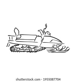 isolated illustration of a rider on a snow scooter , black and white drawing, white background snowmobile vector sketch on white background