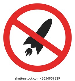Isolated illustration rocket bomb launch prohibition sign as a symbol of war prohibition