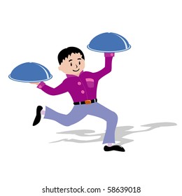 Isolated illustration of running waiter
