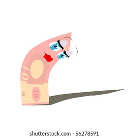 Isolated illustration of sad cartoon euro.