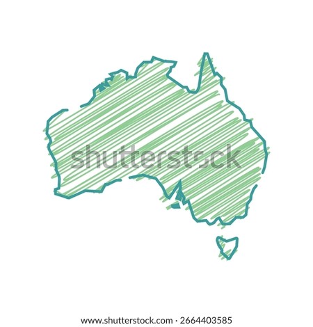 Isolated illustration scribble of Australia map, representing geographic location, earth globe symbol for education, infographics, travel, and location-based design projects.