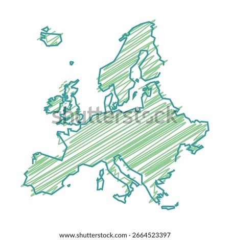 Isolated illustration scribble of Europe map, representing geographic location, earth globe symbol for education, infographics, travel, and location-based design projects.