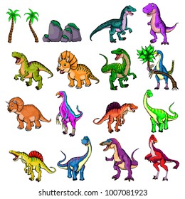 Isolated illustration of a set of dinosaurs