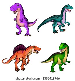 Isolated illustration of a set of dinosaurs