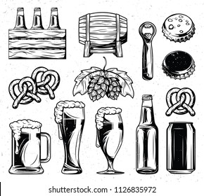 Isolated illustration set with hand drawn beer elements.