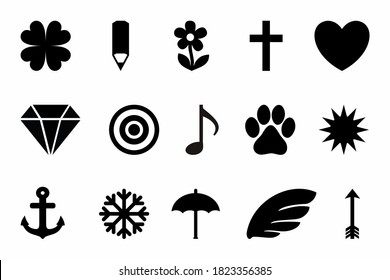 isolated illustration of a - set various icons , black  drawing, white background