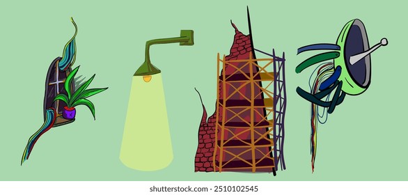 isolated illustration set in vector. object icon for poster sticker design logo print