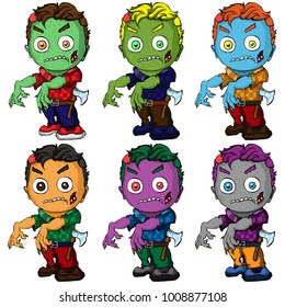 Isolated illustration of a set of zombies