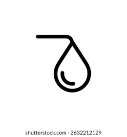 Isolated illustration shows black, simplified water drop with an unusual, curved top, set on a clean, transparent backdrop.