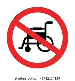 Isolated illustration of a sign not suitable for wheelchair access. Wheelchair use is prohibited in this area.