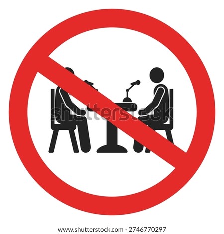Isolated illustration of a sign prohibiting interviews or podcasts. No interviews allowed.