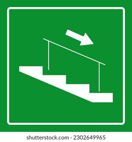 Isolated illustration of sign step down ladder in a building with handrail or handle for safety indoor sign in rectange green  information sign