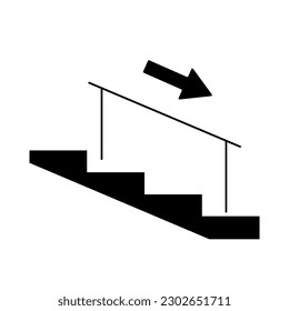 Isolated illustration of sign step down ladder in a building with handrail or handle for safety indoor sign in information sign template