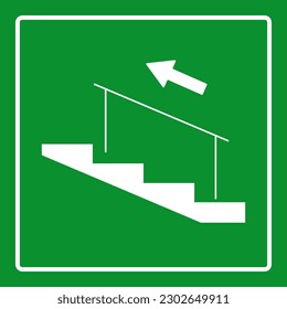 Isolated illustration of sign step up ladder in a building with handrail or handle for safety indoor sign in rectange green  information sign