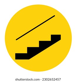 Isolated illustration of sign step ladder in a building with handrail or handle for safety indoor in yellow circle round sign