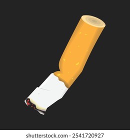 Cigarrillo de tabaco aislado de la muestra de la ilustración con las cenizas y el círculo rojo tacharon la señal de la restricción para la Plantilla del área de no fumar