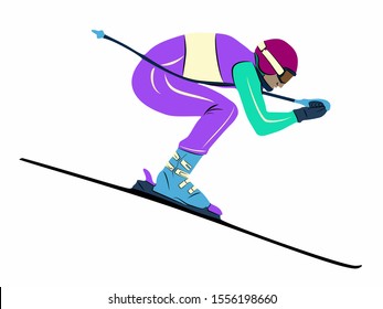 isolated illustration of a skier, colored drawing, white background