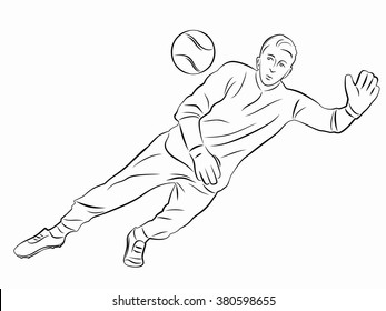 isolated illustration soccer goalie , black and white drawing, white background