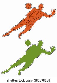 isolated illustration soccer goalie , black and color drawing, white background