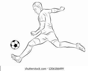 isolated illustration of soccer player , black and white drawing, white background