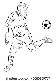 ilustración aislada del futbolista , dibujo en blanco y negro, fondo blanco