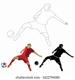 isolated illustration of  soccer player , different variations vector drawing set, white background