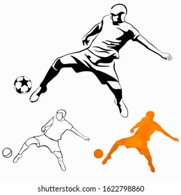 isolated illustration of  soccer player , different variations vector drawing set, white background