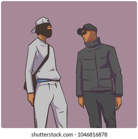 Isolated illustration of South London youth in mask and street wear