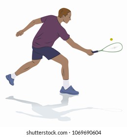 isolated illustration of a squash player , colored drawing, white background