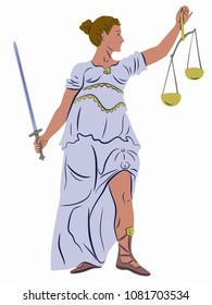 isolated illustration of the statue of justice , colored drawing, white background