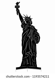 isolated illustration of the Statue of Liberty , black and white drawing, white background