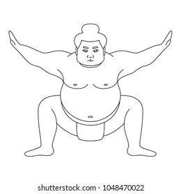 Isolated illustration of sumo wrestler, black and white drawing, white background