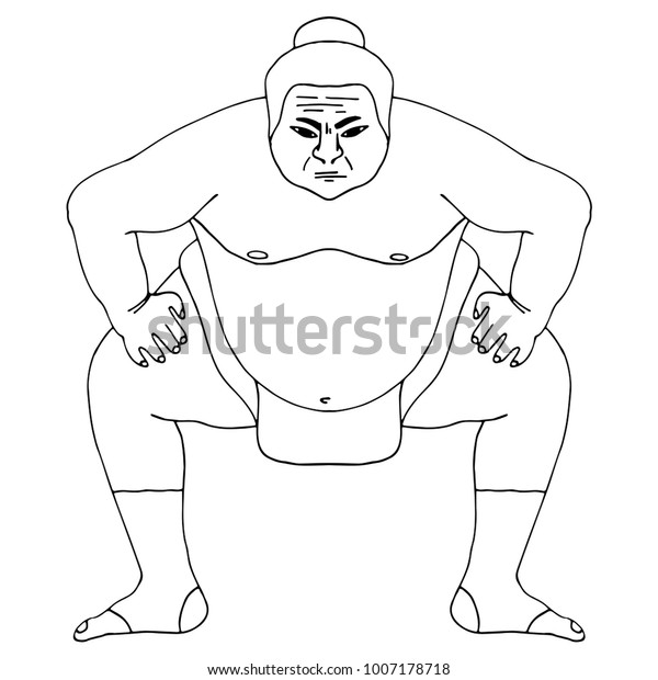 Isolated Illustration Sumo Wrestler Black White Stock Vector Royalty Free