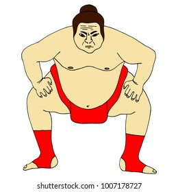 Isolated illustration of sumo wrestler, colorful drawing, white background