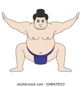 Isolated illustration of sumo wrestler, colorful drawing, white background