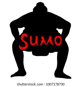 Einzelbild des Sumo-Ringers, Silhouettenzeichnung, weißer Hintergrund mit roter Inschrift Sumo