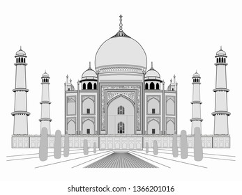 Isolated Illustration Taj Mahal Black White Stock Vector (Royalty Free ...