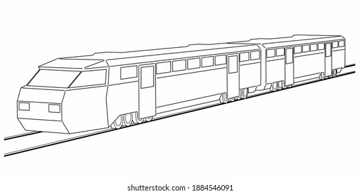 ilustración aislada de un tren, dibujo en blanco y negro, fondo blanco