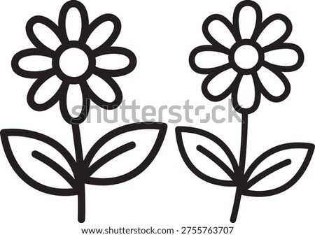 Isolated illustration of two cartoon flowers, simple icon design, botanical elements for graphic decoration
